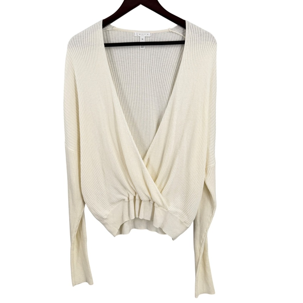 Leith Wrap Sweater Ivory Ribbed Balletcore Lightweight Size XL‎